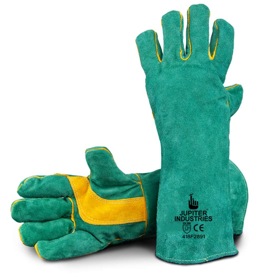  Jupiter Industries Animal Handling Leather Gloves Kevlar Gauntlet for Saftey Against Cats, Dogs, Re